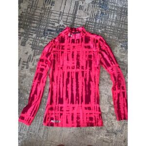 Under Armour ColdGear Mock Neck Fitted Top Pink Abstract Pattern Womens Medium